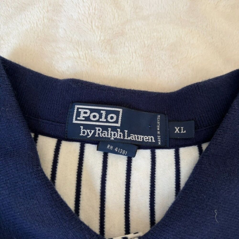 Polo Ralph Lauren Navy White Striped Polo Shirt Size XL Mens 100% Cotton - Picture 3 of 7